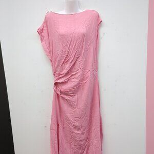 Asos Design Linen Open Back Draped Waist Midi Women's Dress US 12 Pink